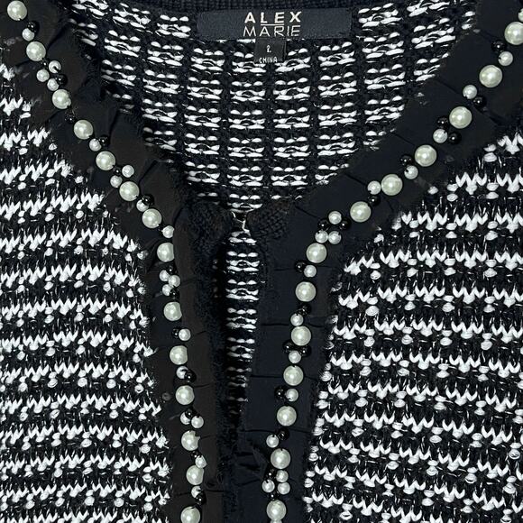 Alex Marie Cardigan Sweater Womans L Black White Faux Pearls Hook Front Elegant - Picture 6 of 10